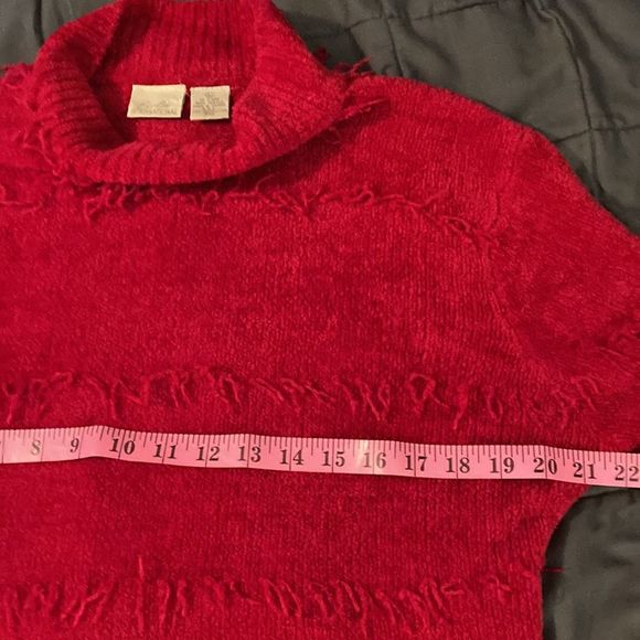 Bright Red Acrylic Vintage Mock Turtleneck sweater with fringe detail - Picture 3 of 5